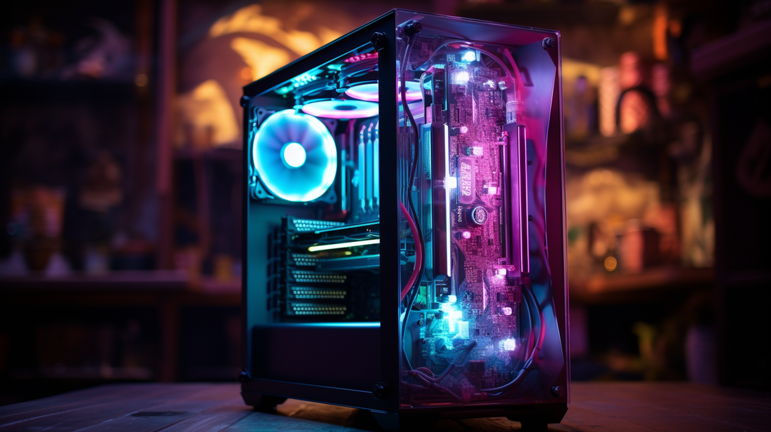 "Vibrant graphics battle, streamer's high-performance gaming rig, and glowing five-star user reviews."