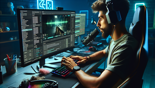 A twitch streamer meticulously adjusting resolution and frame rate, optimizing bitrate for the ultimate gaming experience.