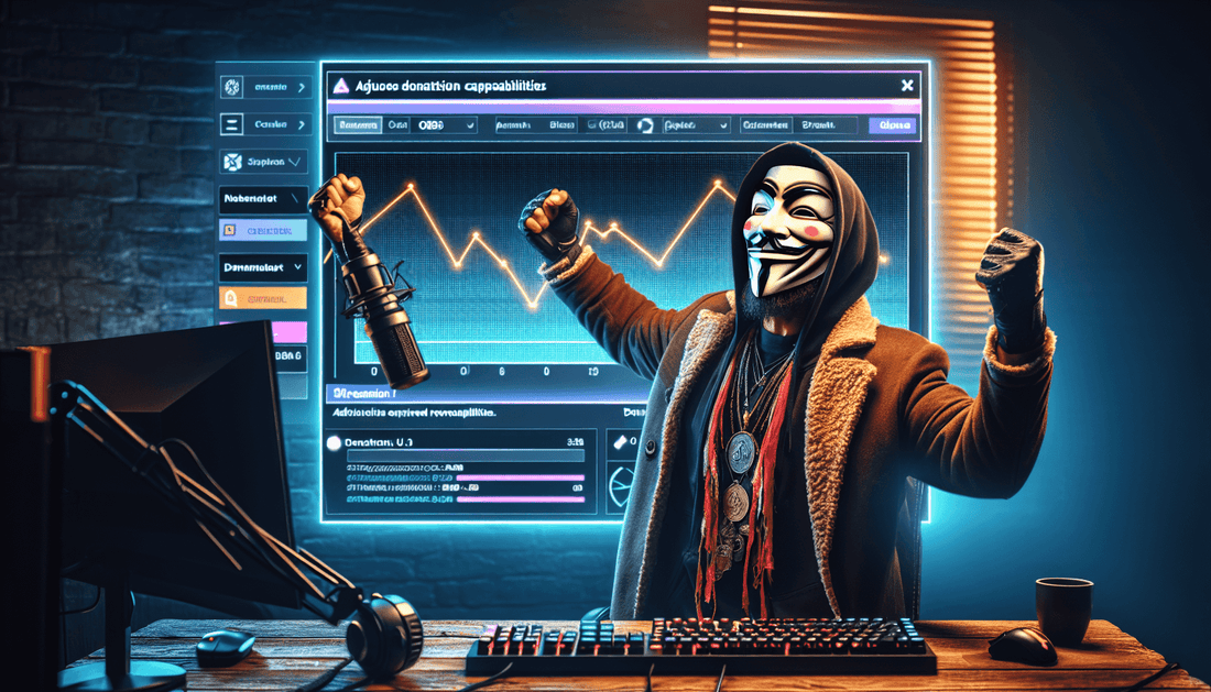 A Twitch streamer revels in success, expertly optimizing Streamlabs OBS and donation settings for profit.