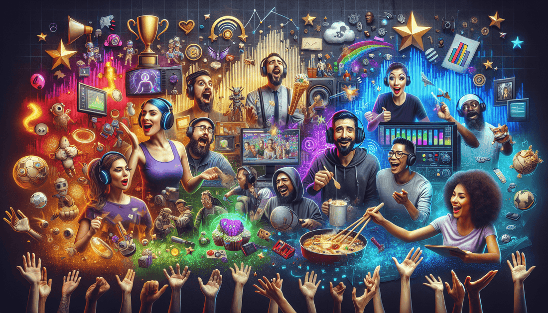 A vibrant collage showcasing diverse streamers, creative content, and iconic success stories beyond traditional gaming.