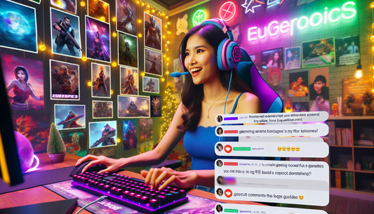 A vibrant streamer engaging with her passionate gaming community, amidst Twitch's guiding rules.