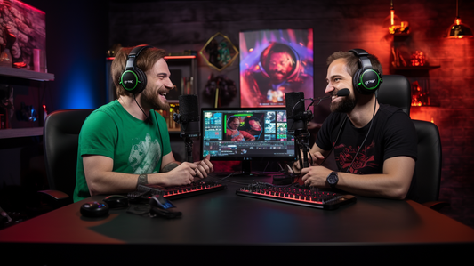 A dynamic duo of streamers strategizing, fostering a sustainable partnership in the gaming universe.