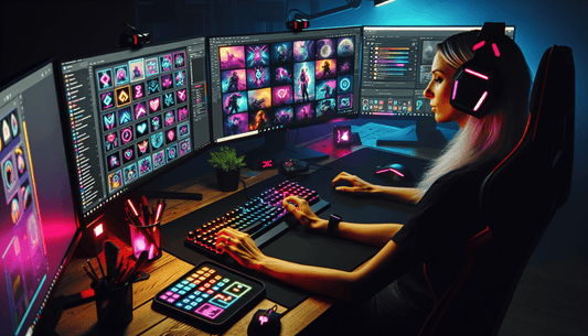 A Twitch streamer meticulously curates game overlays, constantly updating their vibrant portfolio.