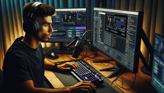 A Twitch streamer adjusts OBS settings, integrating bespoke visuals for a seamless, personalized gaming experience.