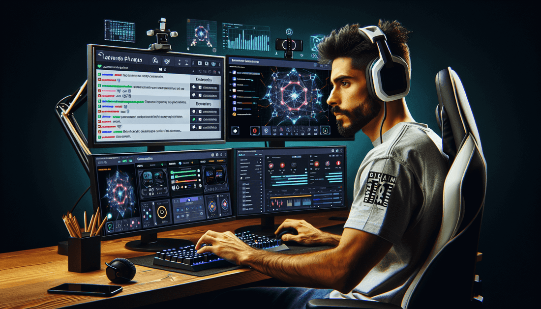 A streamer expertly uses advanced OBS plugins, showcasing dynamic overlays and real-time audience interactions.