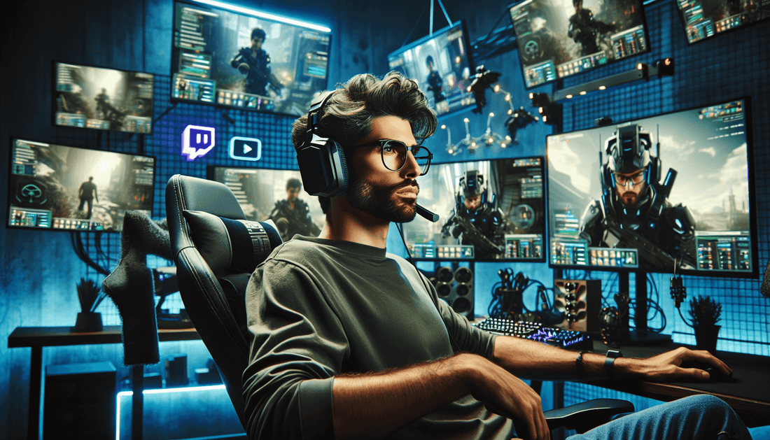 A Twitch streamer broadcasts intense gameplay, revolutionizing film and TV production through live-streaming technology.