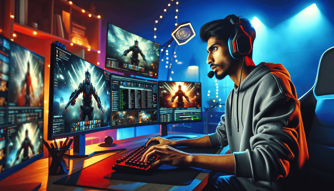 A vibrant streamer passionately engaging in a hot new video game while adapting to dynamic trends.