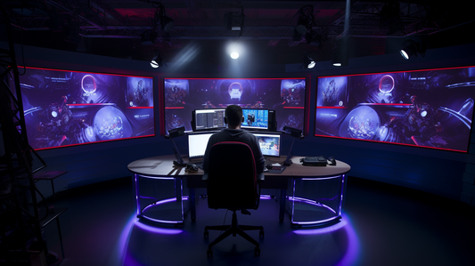 "A twitch streamer meticulously designs immersive 3D graphics for an engaging OBS broadcast."