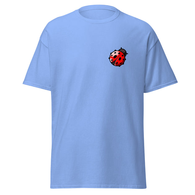 Charming Ladybug Print: Light Sky Blue T-Shirt for Avid Gamers & Streamers