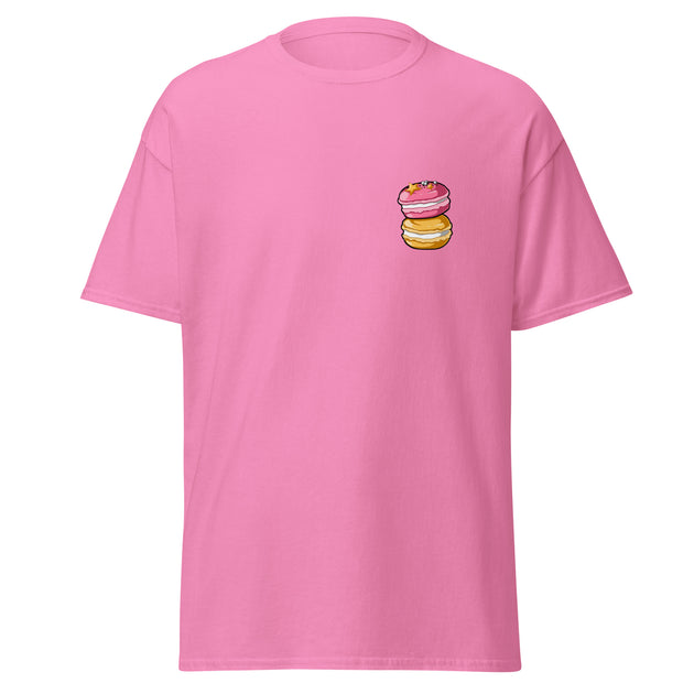 Streamer's Delight: French Macarons Print Gaming Tee in Playful Pink