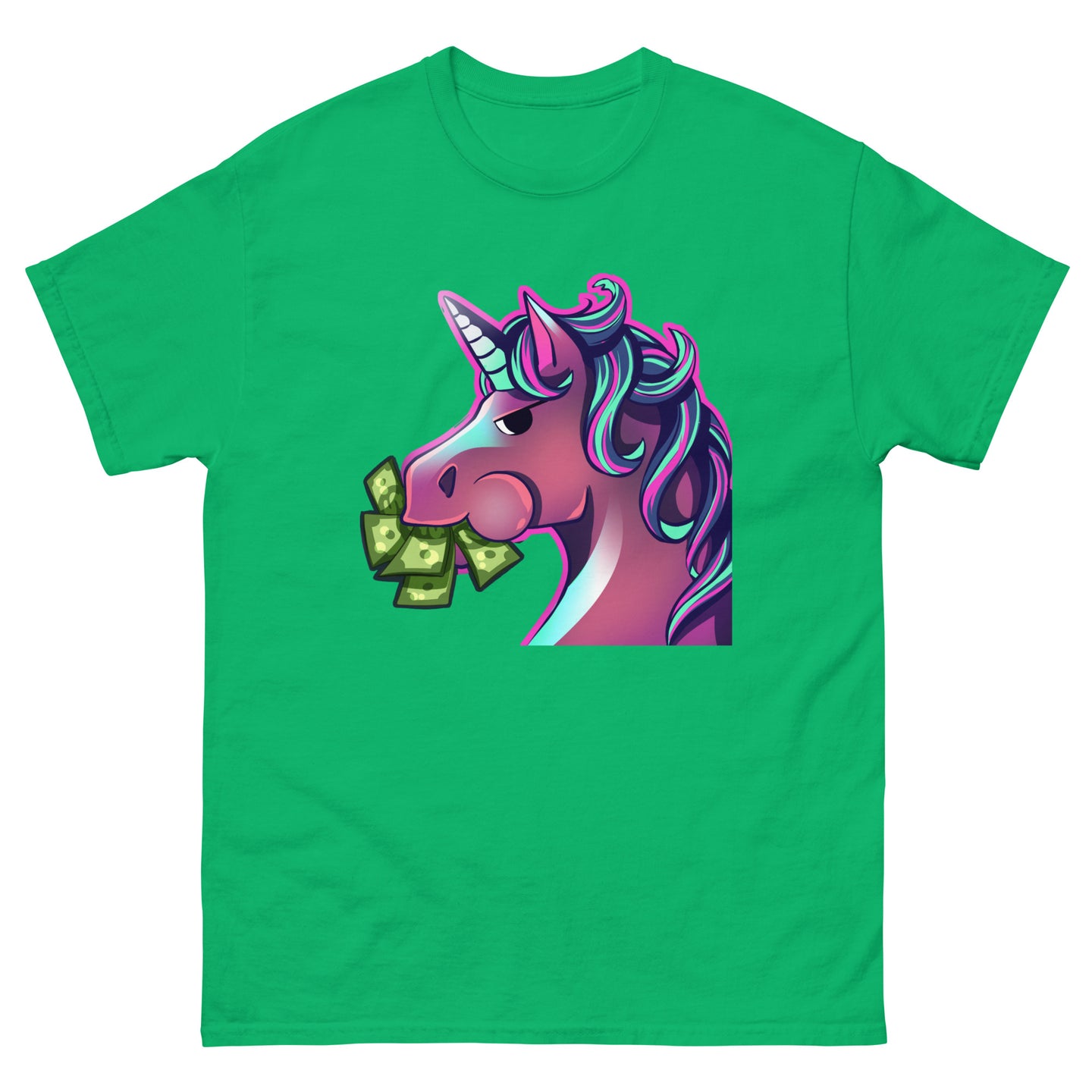 Unicorn Eating Money Mint Green T-Shirt for Gamers and Streamers