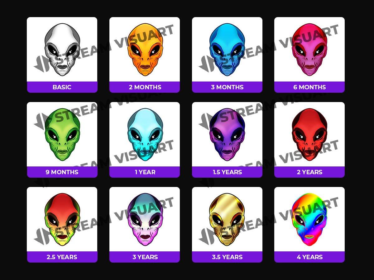 Alien Twitch Sub Badges 12-Pack - StreamersVisuals
