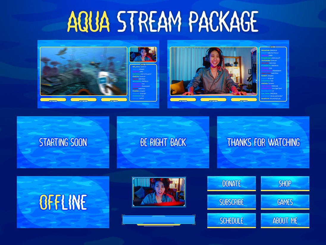Aqua Stream Pack Overlays - StreamVisuArt