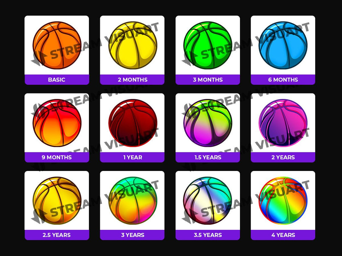 Ballon Basketball Badges Twitch 12-Pack - StreamVisuArt