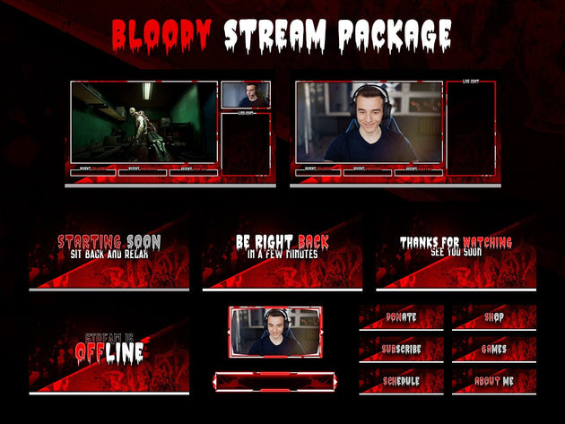 Bloody Stream Pack Overlays - StreamVisuArt