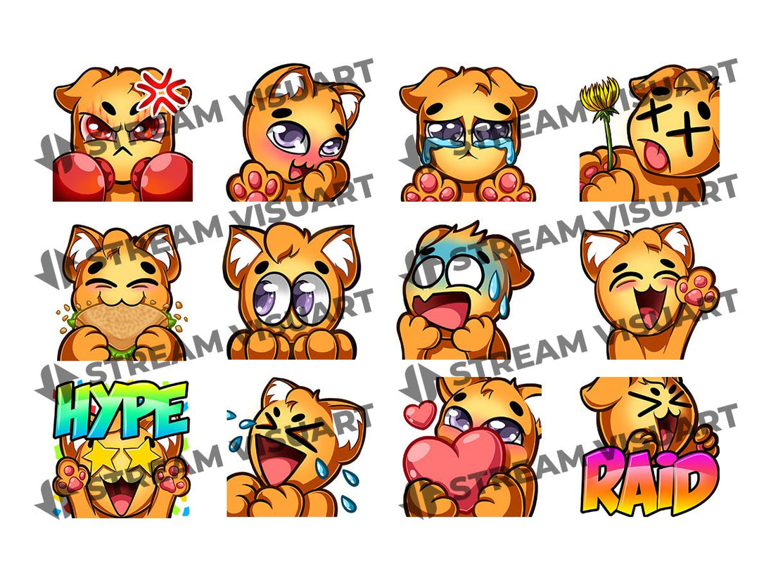Chat Kawaii Emotes 12-Pack (2 couleurs) - StreamVisuArt