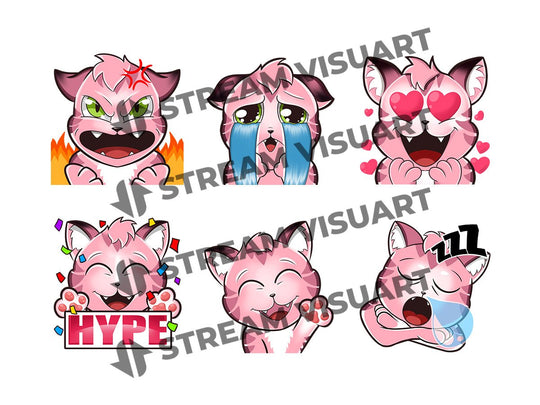 Chat Kawaii Emotes 6-Pack (4 couleurs) - StreamVisuArt