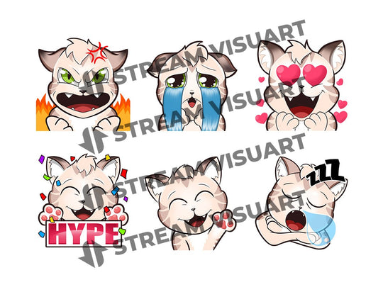 Chat Kawaii Emotes 6-Pack (4 couleurs) - StreamVisuArt