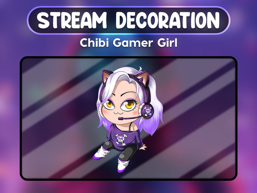 Chibi Gamer Fille - Décoration de Stream Animée - StreamVisuArt