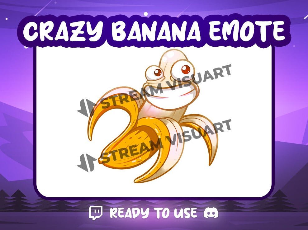 Crazy Banana Emote Twitch Discord Youtube Subscriber Funny Chibi Kawaii Fruit Emoji for Stream Gaming Digital - StreamVisuArt