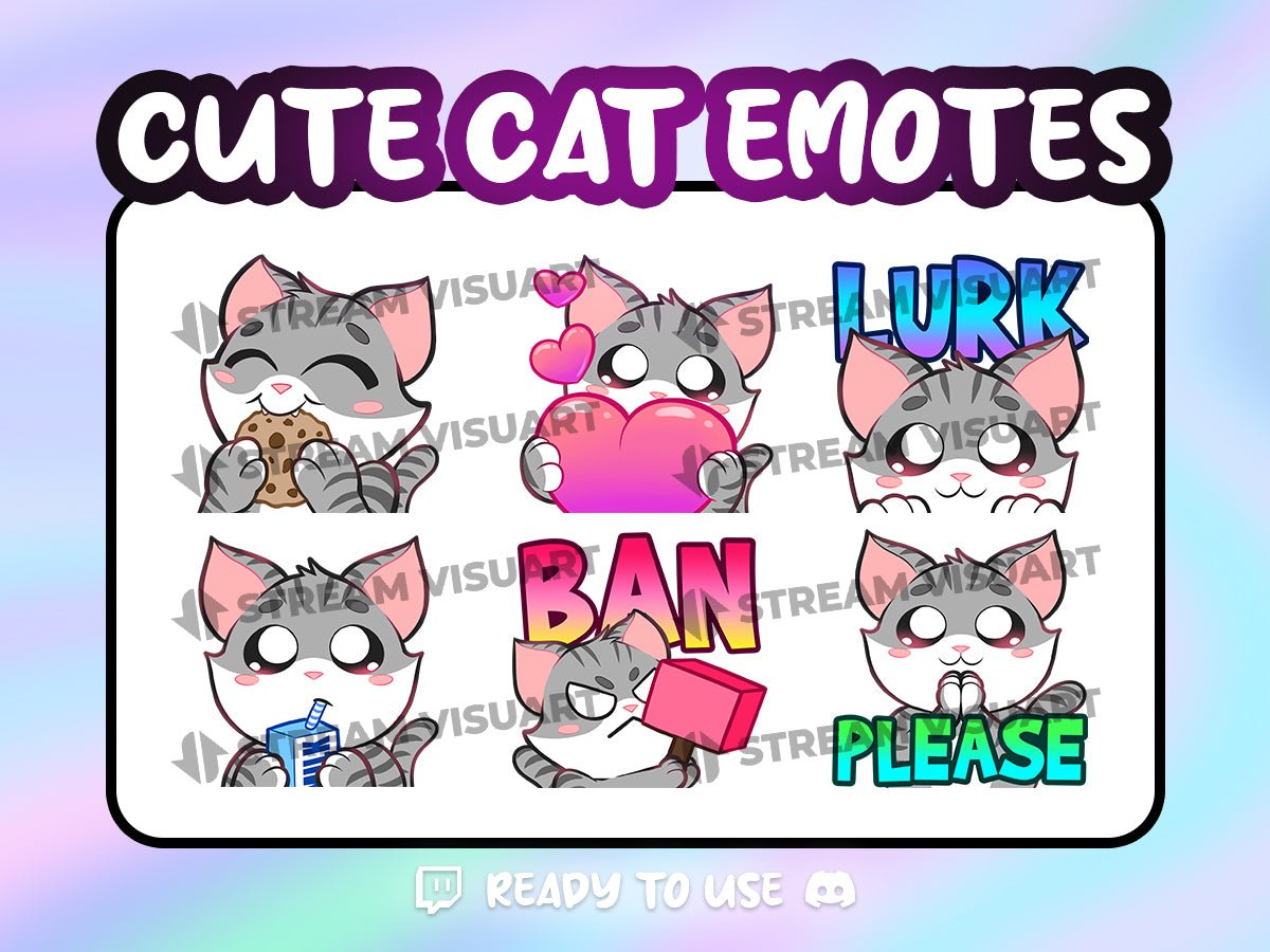 Cute Cat Emotes Bundle for Twitch Discord Youtube Subscriber Chibi Kawaii Emoji for Stream Gaming Digital - StreamVisuArt