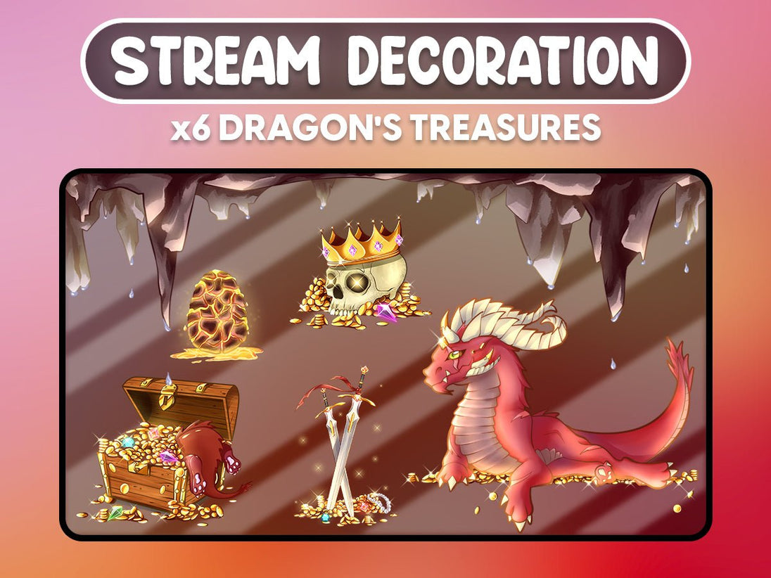 Décorations de Stream animée Trésor du Dragon | 6 Overlays Twitch Fantaisie, Royal - StreamVisuArt