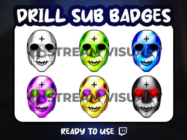 Drill Masque Badges Twitch 6-Pack - StreamVisuArt
