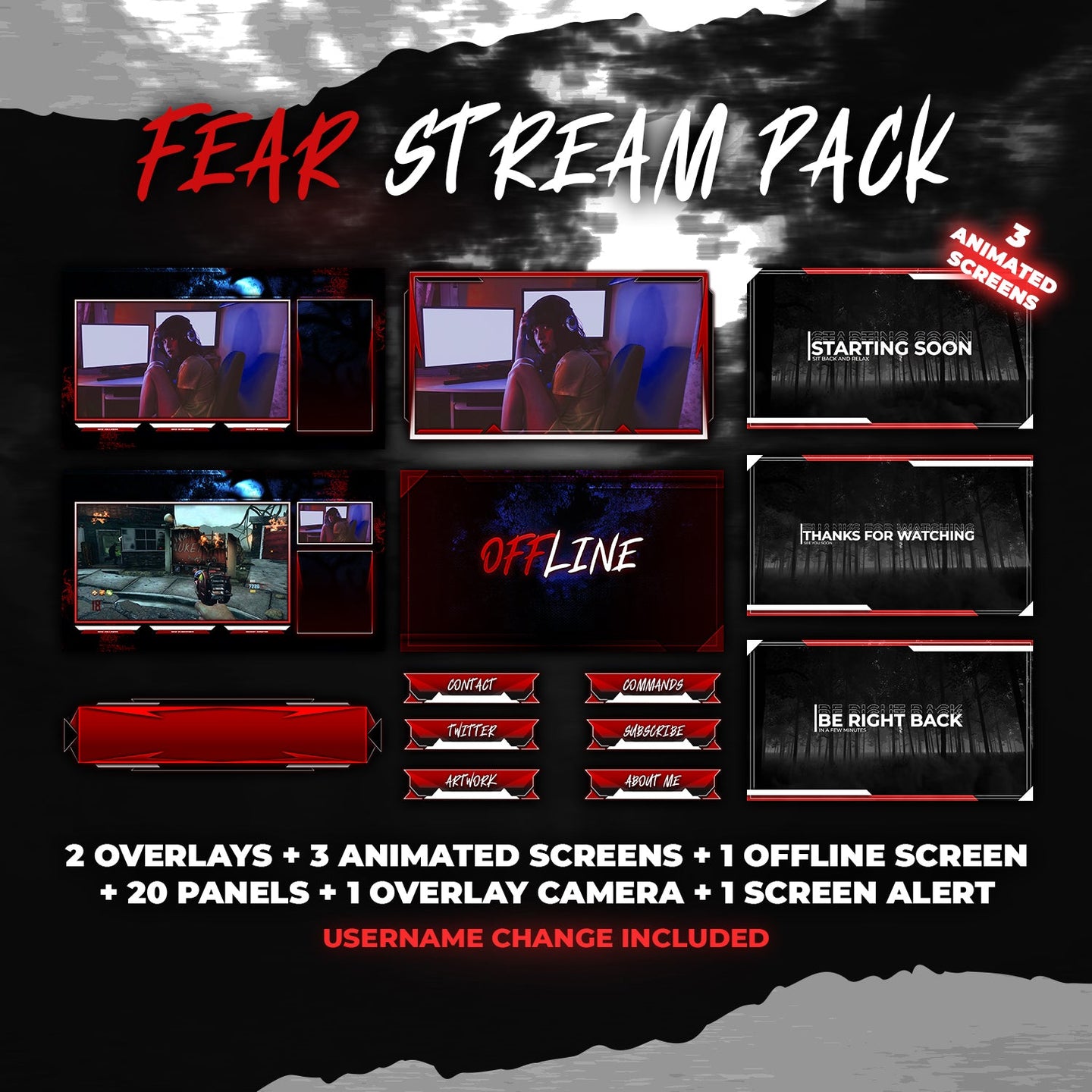 Fear Stream Pack Overlays - StreamVisuArt
