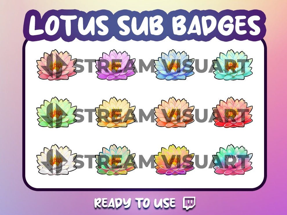 Fleur de Lotus Badges Twitch 12-Pack - StreamVisuArt