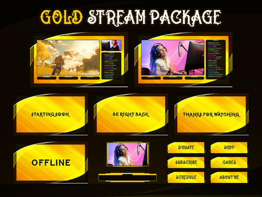 Gold Stream Pack Overlays - StreamVisuArt