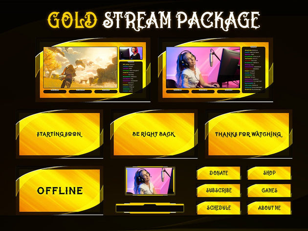 Gold Stream Pack Overlays - StreamVisuArt