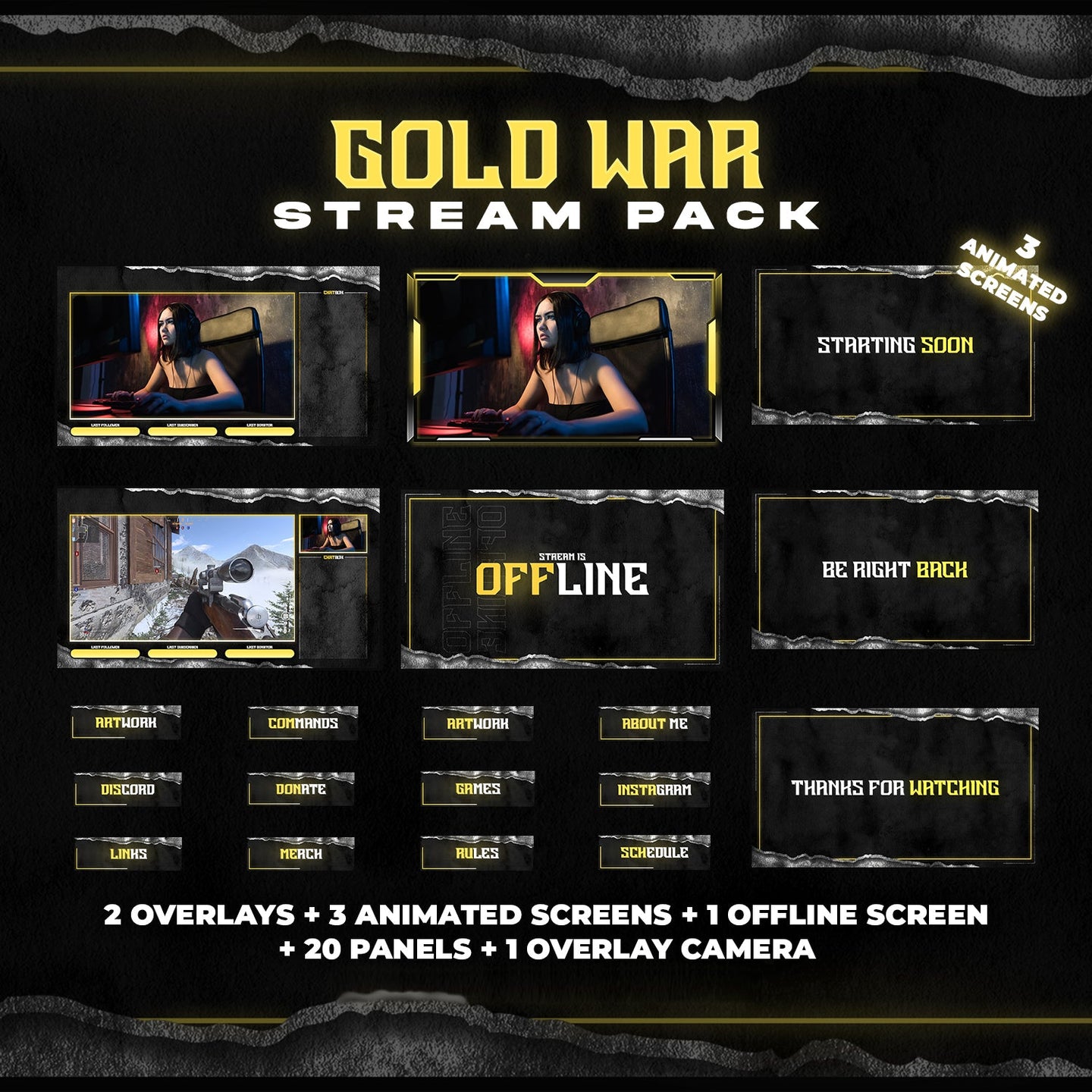 Gold War Stream Pack Overlays - StreamVisuArt