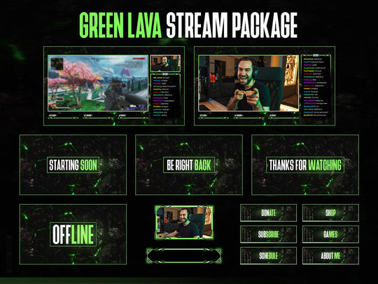 Green Lava Stream Pack Overlays - StreamVisuArt