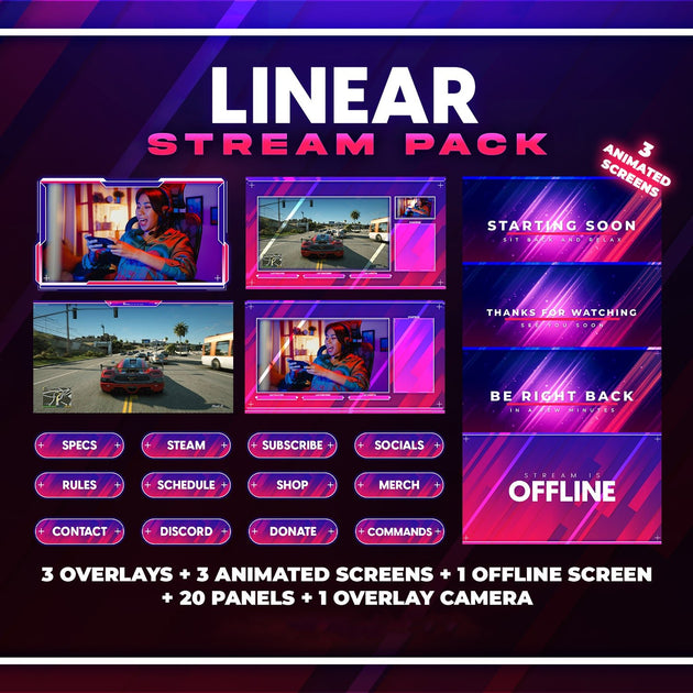 Linear Stream Pack Overlays - StreamVisuArt