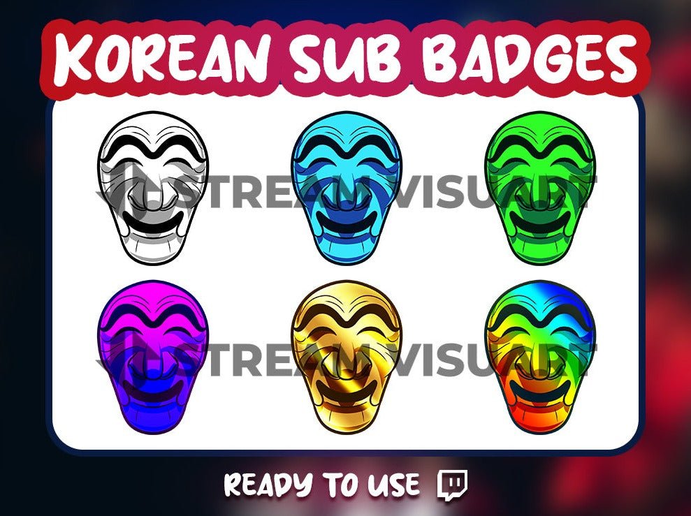 Masque Coréen Badges Twitch 6-Pack - StreamVisuArt