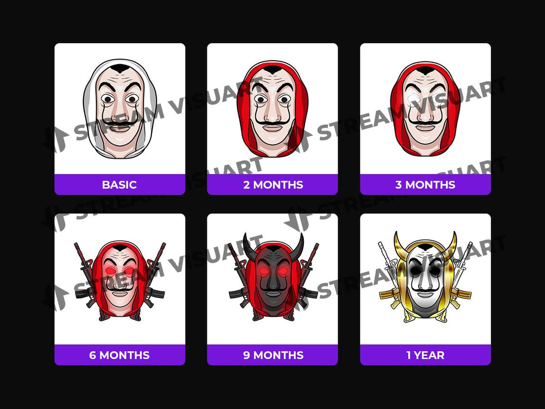 Masque de Braquage Badges Twitch 6-Pack - StreamVisuArt