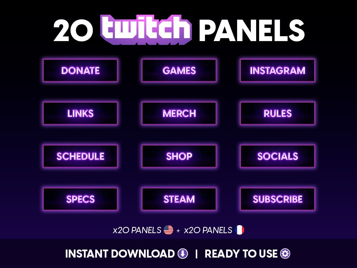 Vibrant Neon Violet Twitch Panels for Streamers - StreamersVisuals