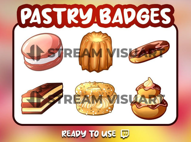 Pâtisseries Twitch Sub Badges - 6 Badges d'abonnés & Bits pour Streamers - StreamVisuArt