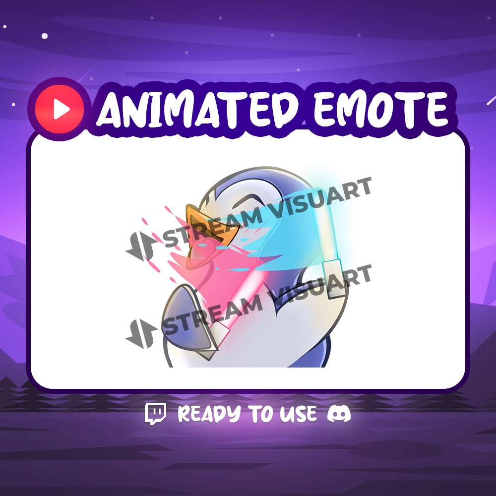 Penguin Glowstick Animated Emote Cute Twitch Discord Youtube Subscriber Cool Dance Cartoon Emoji for Stream - StreamVisuArt