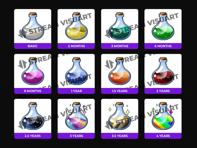 Potions Twitch Subscriber Badges Chat Fantasy Colored Vials Sub Bit Cheer VIP - StreamVisuArt
