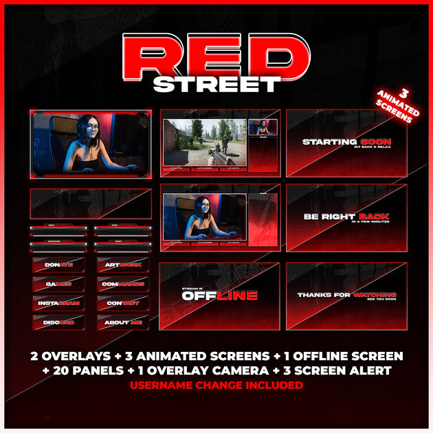 Red Street Stream Pack Overlays - StreamVisuArt
