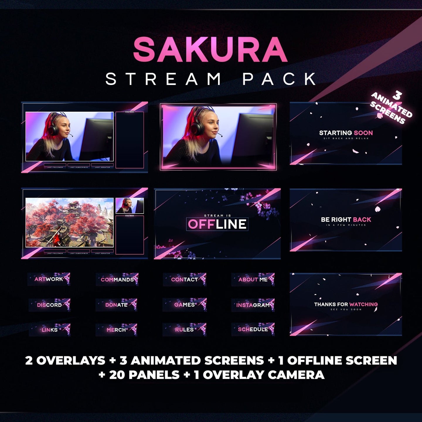 Sakura Stream Pack Overlays - StreamVisuArt