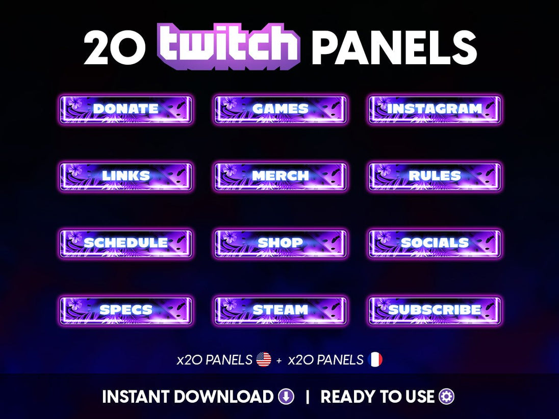 Vibrant Tropical Neon Twitch Panels for Streamers - StreamersVisuals